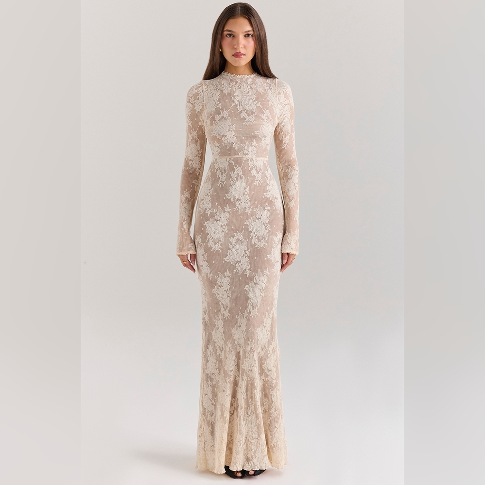 House Of CB Isoline Elegant Cream Lace Maxi Dress